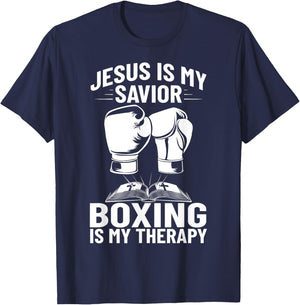 Jesus Is My Savior Boxing Is My Therapy Boxing Trainer T-Shirt - T-Shirt | Navy