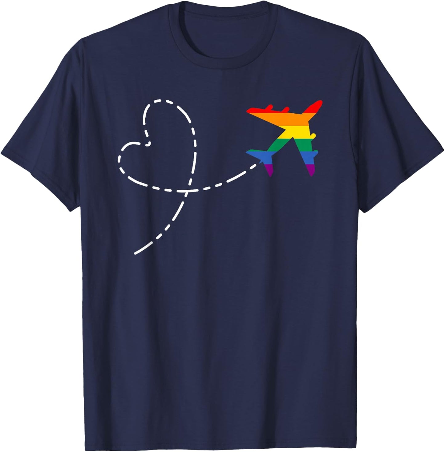 Airplane Rainbow Flag Flight Attendant Pilot LGBT Gay Pride T-Shirt - T-Shirt | Navy