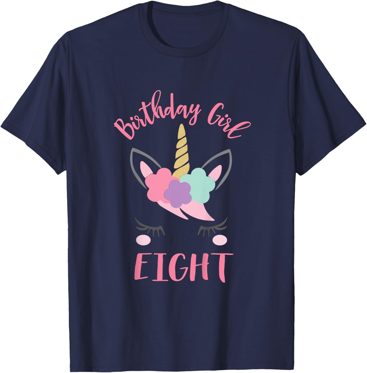 8th Birthday Shirt Girl Unicorn Eighth Birthday Outfit T-Shirt - T-Shirt | Navy