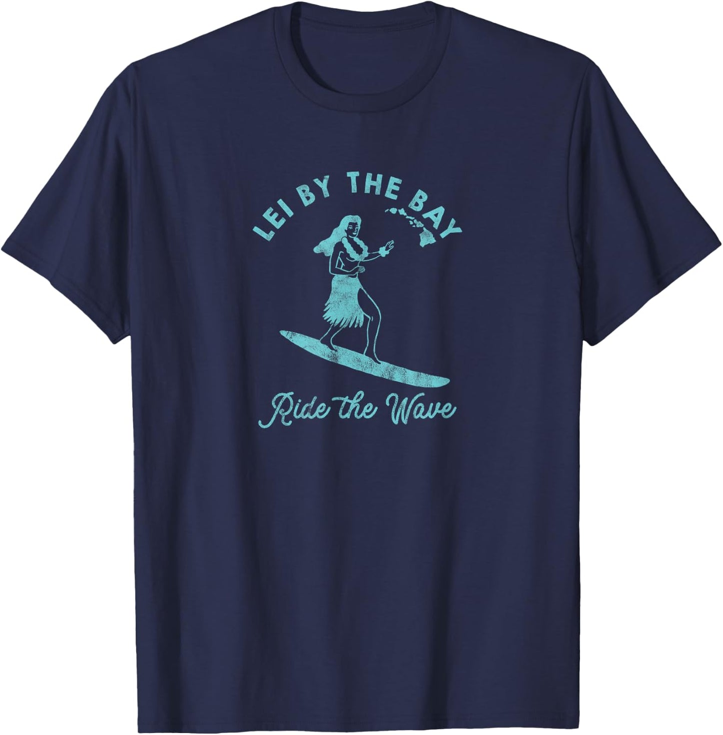 Hawaii Lei by the Bay Hula Surfer Girl Vintage Style T-Shirt - T-Shirt | Navy