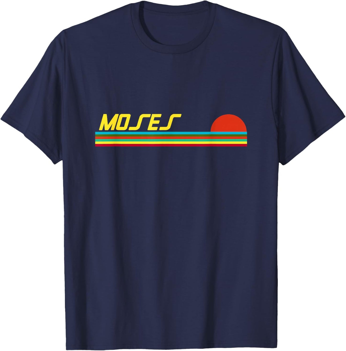 Moses First Name Logo Retro Sunset Surfer Style Moses T-Shirt - T-Shirt | Navy