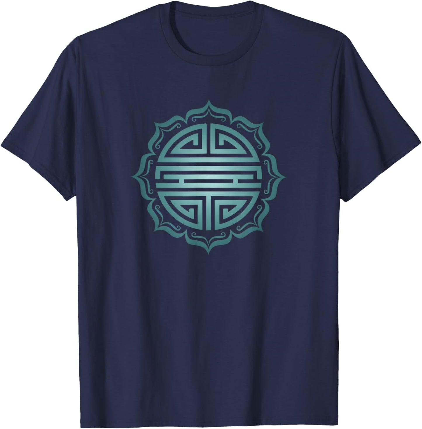 Shou lucky charm symbol Chinese long life lotus flower luck T-Shirt - T-Shirt | Navy