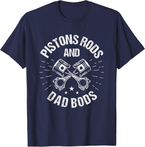 Pistons Rods And Dad Bods - Funny Mechanic Dad T-Shirt - T-Shirt | Navy