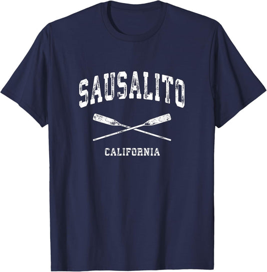 Sausalito California Vintage Nautical Crossed Oars T-Shirt - T-Shirt | Navy