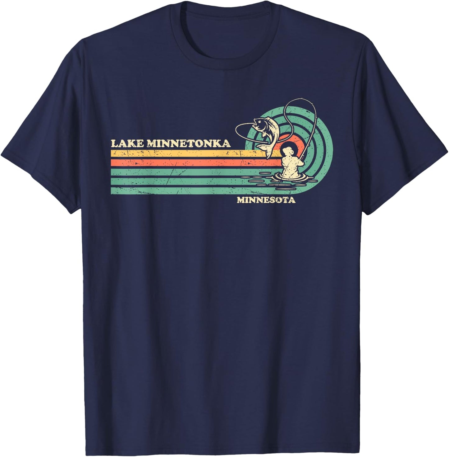 Vintage Retro Summer Fishing Minnesota Minnetonka Lake Women Girls Kids T-Shirt - T-Shirt | Navy