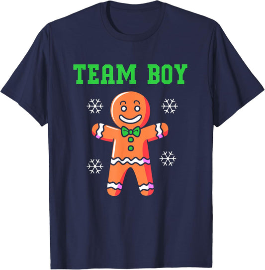 Christmas Gingerbread Man Team Boy Gender Reveal T-Shirt - T-Shirt | Navy