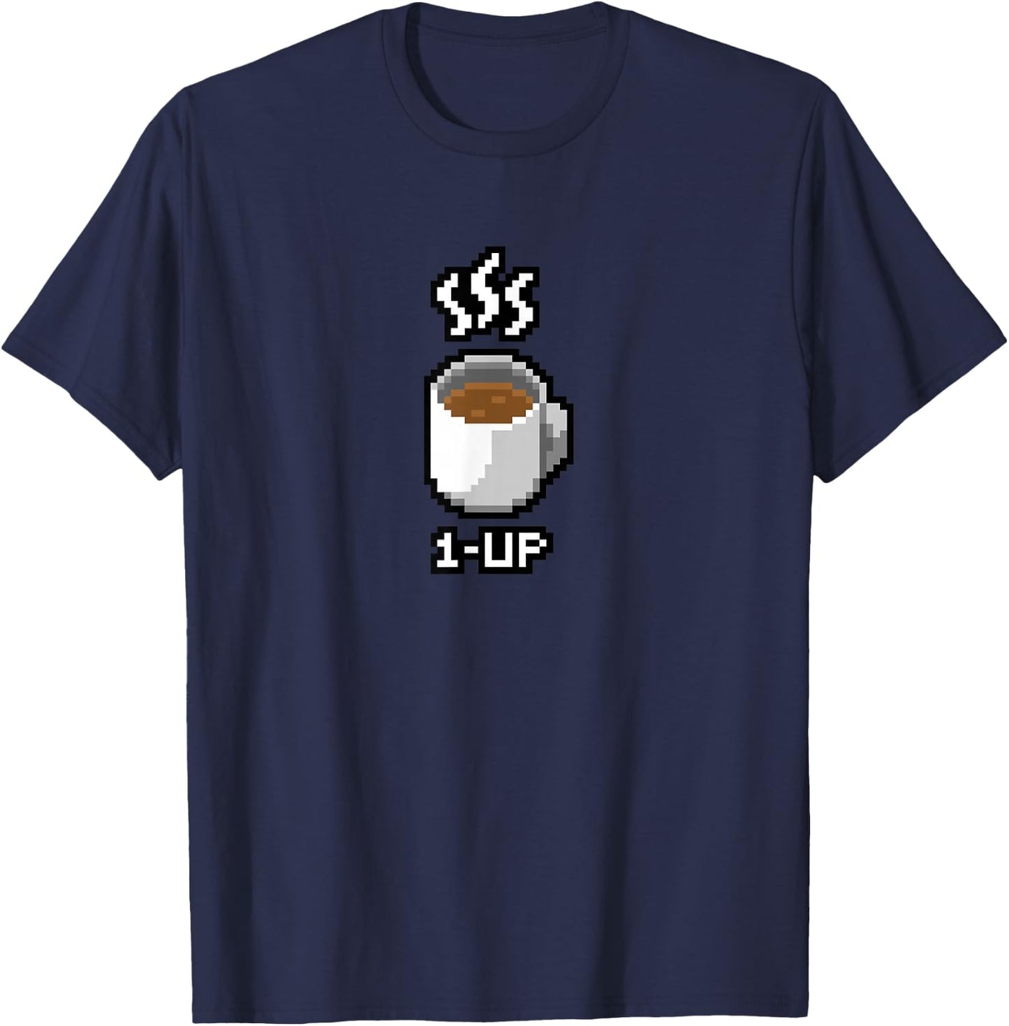 1-Up Coffee Funny 8-Bit Pixel Vintage One Up Graphic T-Shirt - T-Shirt | Navy