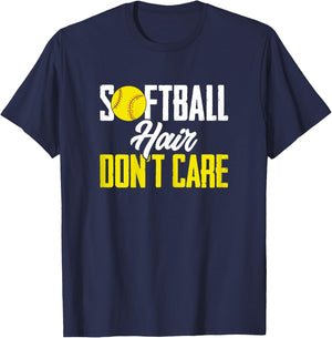 Softballer Funny Sports Softball Hair Don'T Care T-Shirt - T-Shirt | Navy