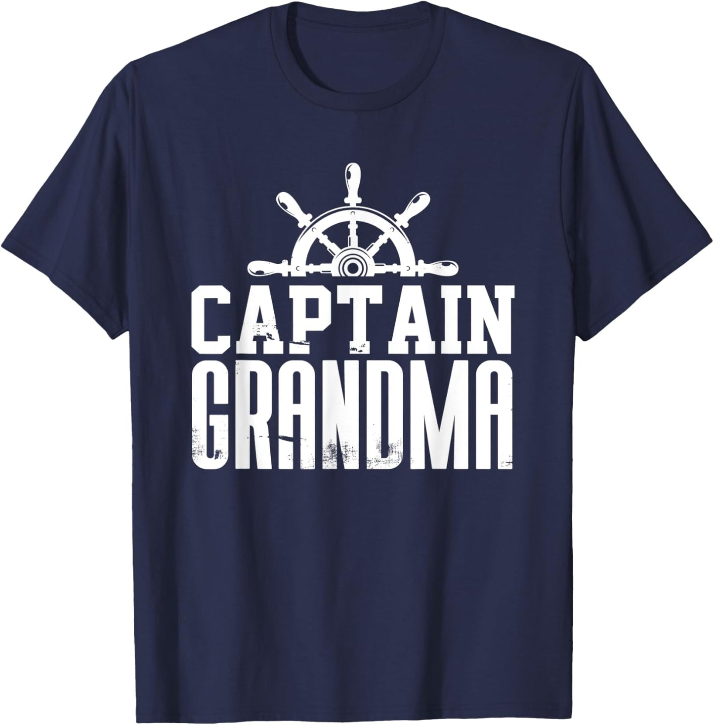 Captain Grandma Funny Family Sailing Boat Lover Ship Wheel T-Shirt - T-Shirt | Navy