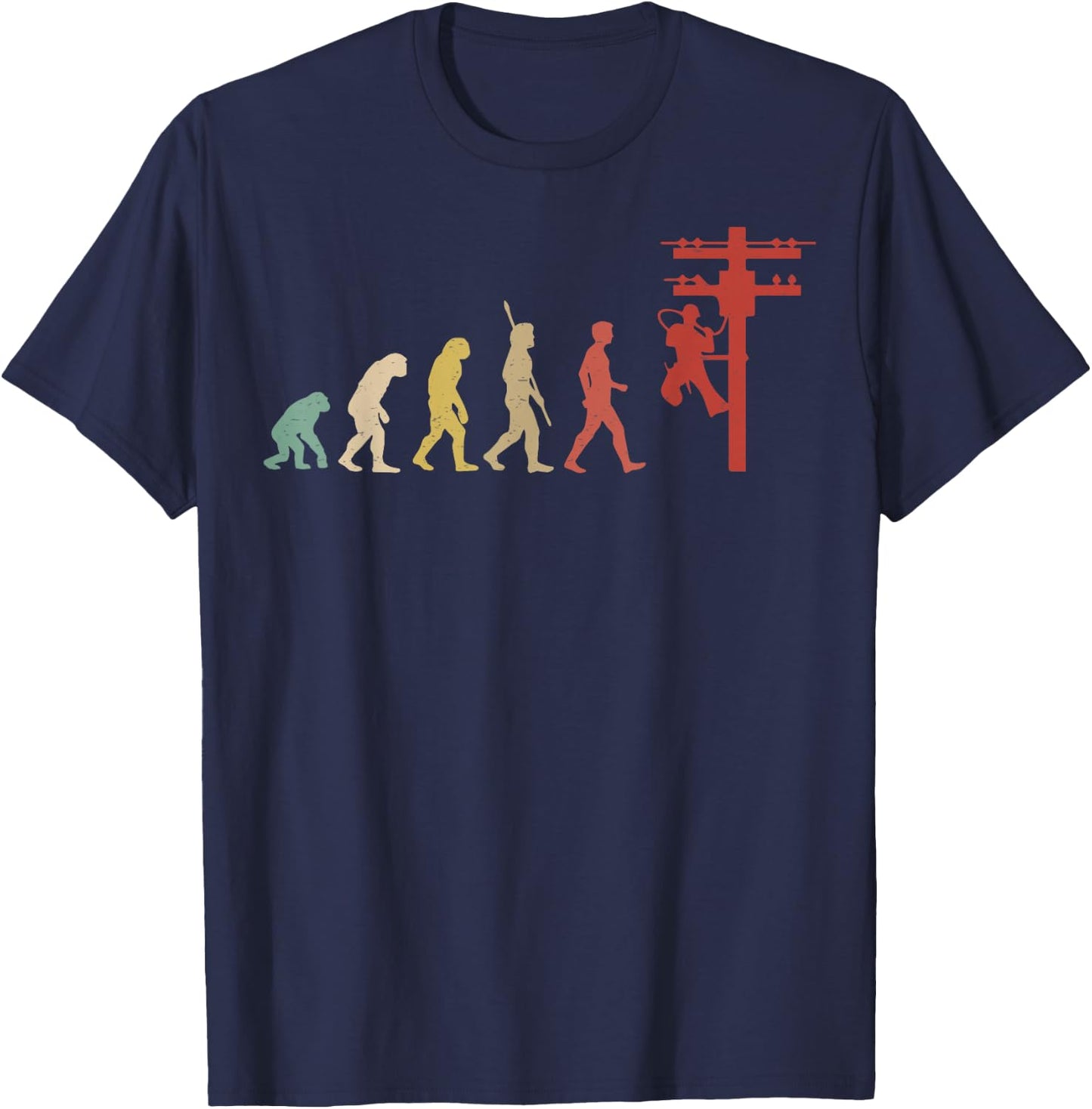 Vintage Electrician Human Evolution Vintage Lineman T-Shirt - T-Shirt | Navy