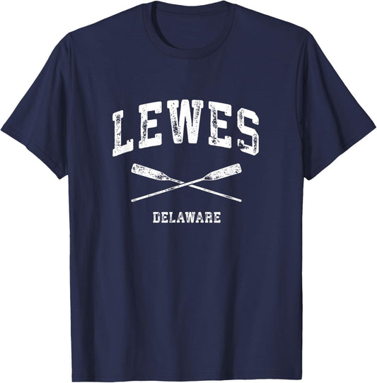 Lewes Delaware Vintage Nautical Crossed Oars T-Shirt - T-Shirt | Navy