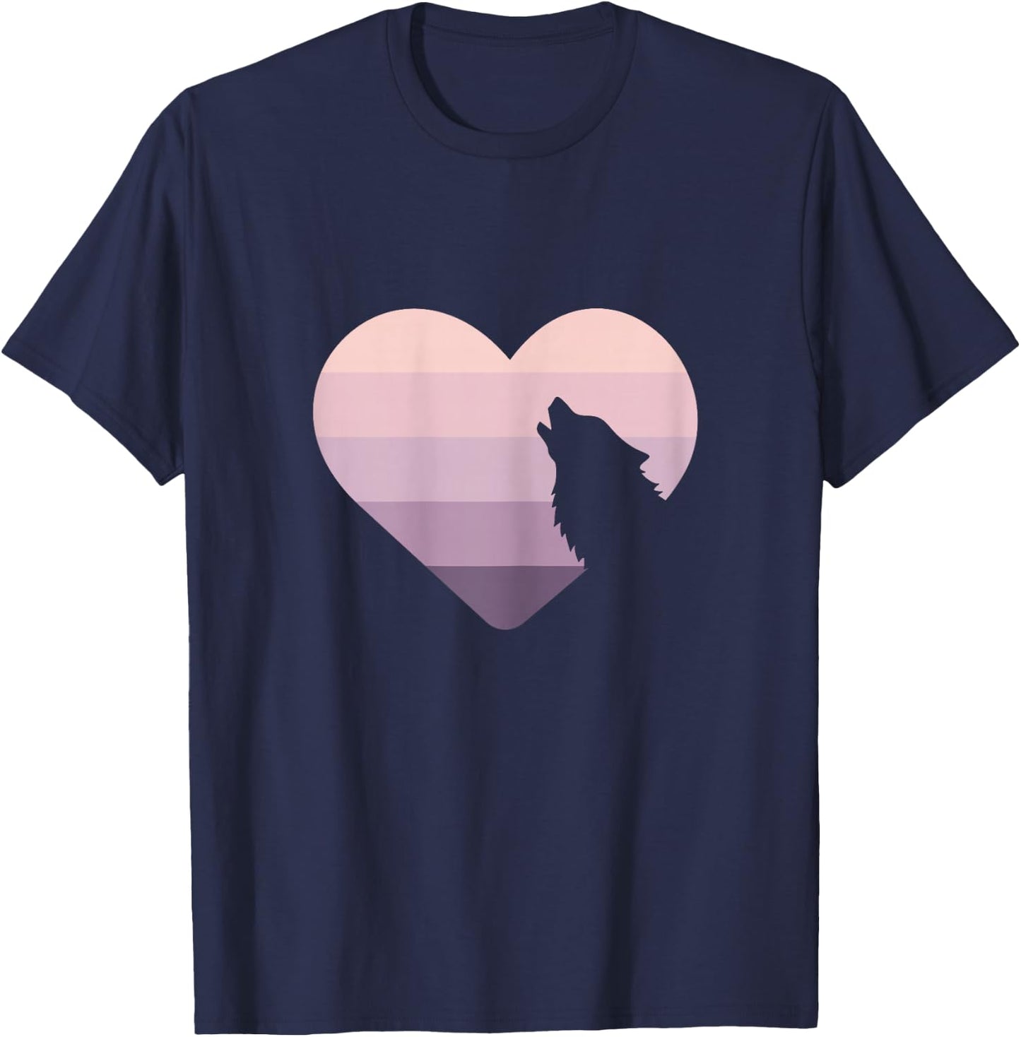 Wolf Lovers Cute Heart Howling Wolf Purple Pink Retro Moon T-Shirt - T-Shirt | Navy