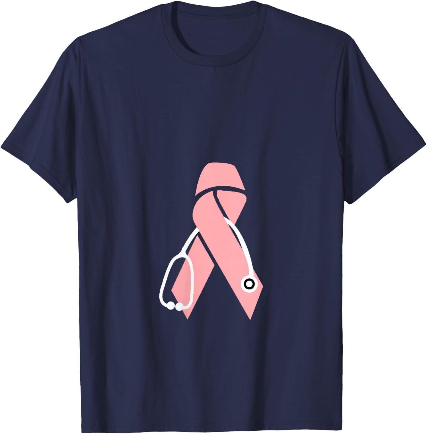 Breast Cancer Awareness Scrub Top Stethoscope Pink Ribbon V-Neck T-Shirt - T-Shirt | Navy