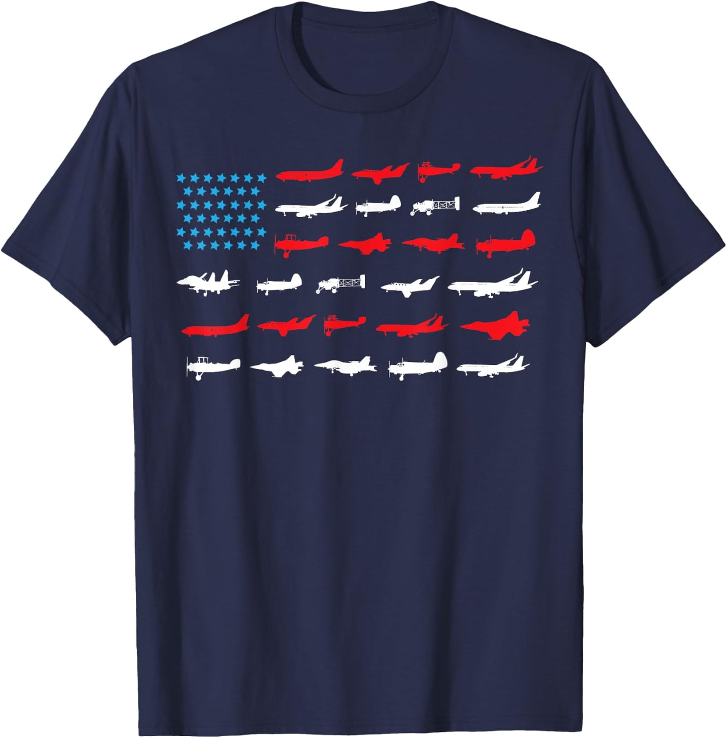 Pilot Shirt, Airplanes As American Flag, Plane Aviation T-Shirt - T-Shirt | Navy