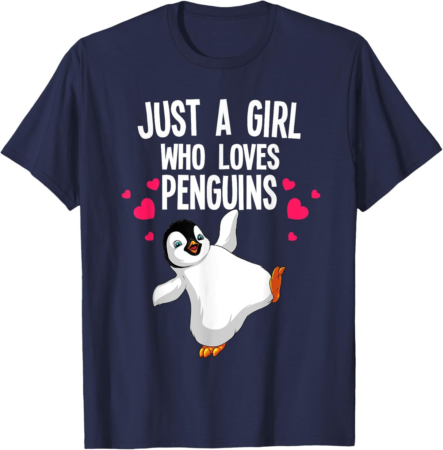 Funny Penguin Design Girls Kids Aquatic Bird Lover T-Shirt - T-Shirt | Navy