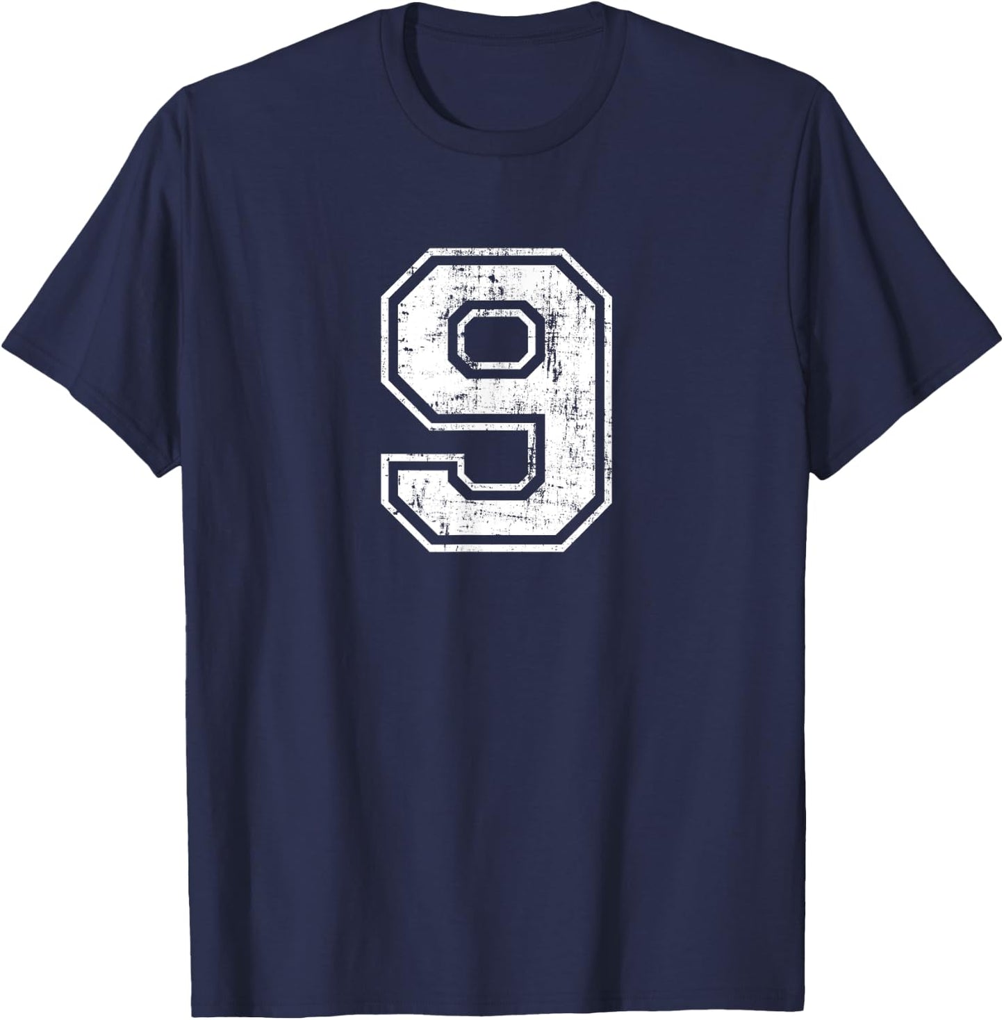 Number 9 Nine Distressed Vintage Sports Training Practice T-Shirt - T-Shirt | Navy