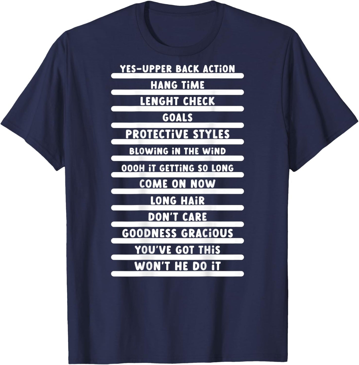 Track Your Long Natural Hair - Length Check Hair Backprint T-Shirt - T-Shirt | Navy