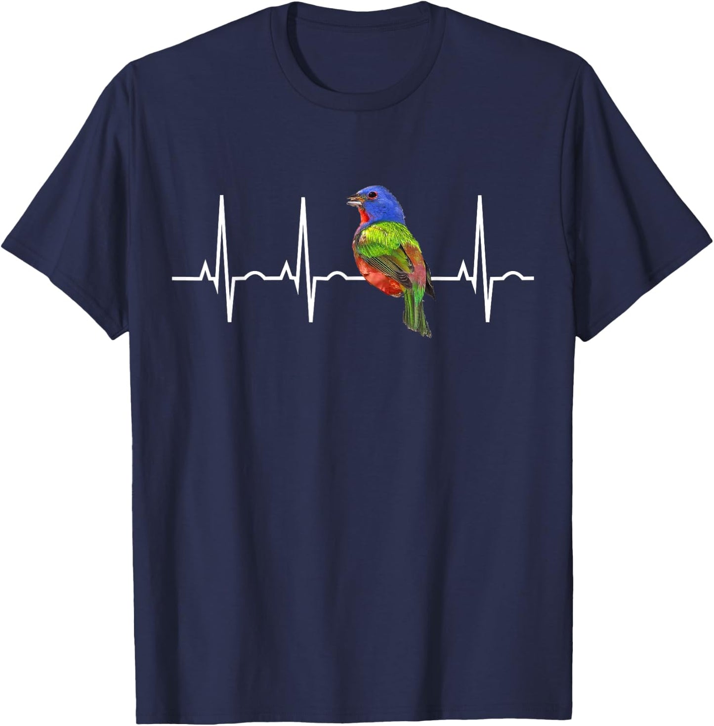 Painted Bunting Shirt Birder & Bird Lover Heartbeat Gift T-Shirt - T-Shirt | Navy
