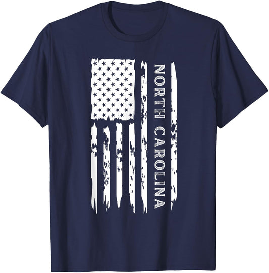 I Love North Carolina NC State City American Flag 4th July T-Shirt - T-Shirt | Navy