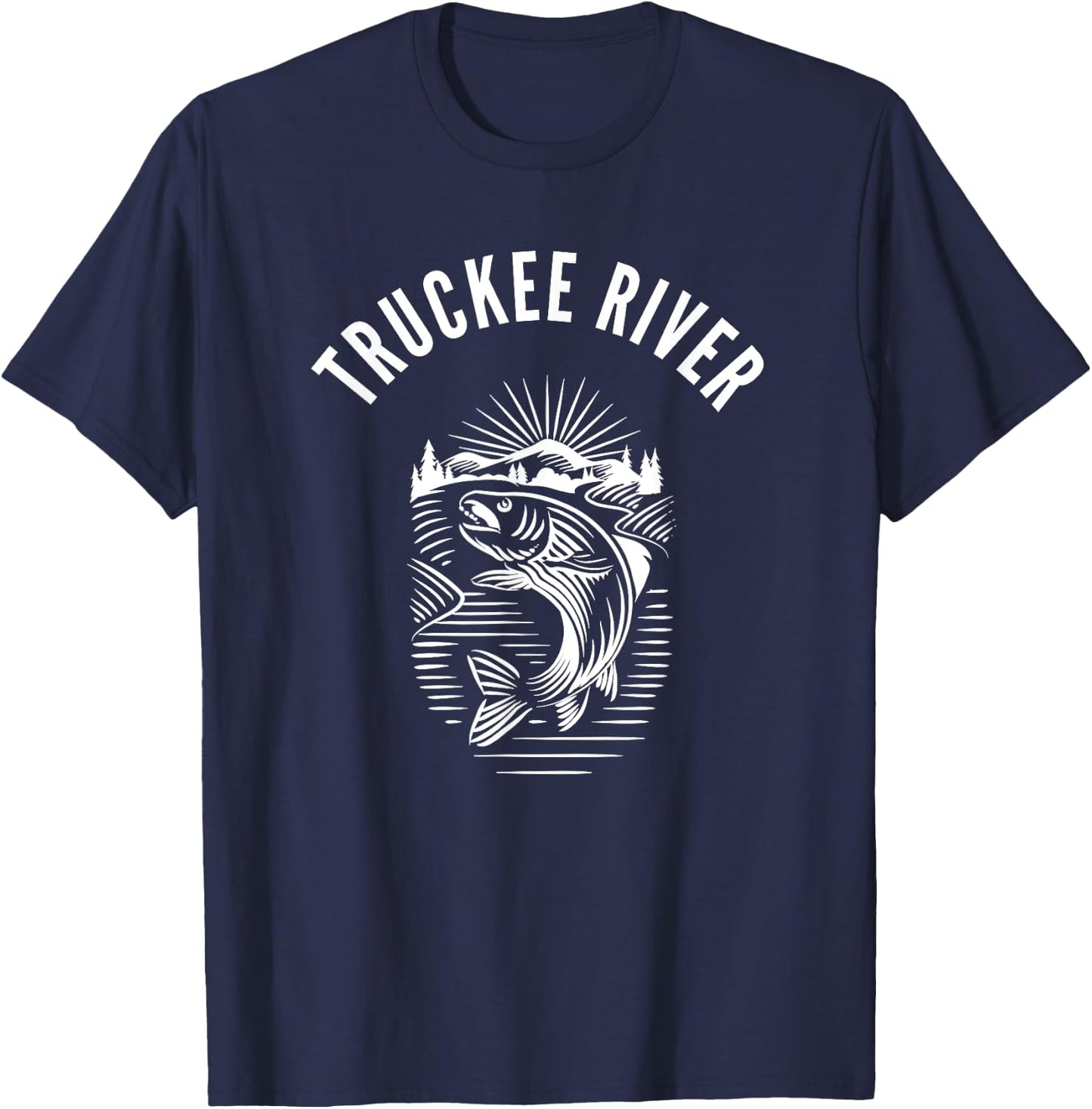 Truckee River California fishing fly fishing retro T-Shirt - T-Shirt | Navy