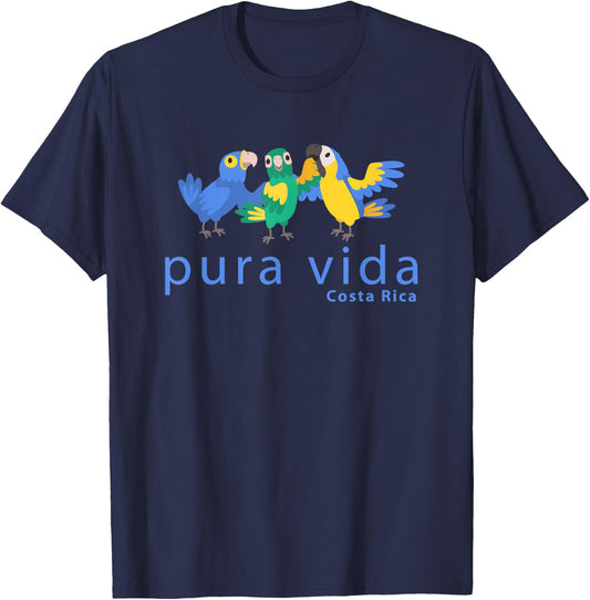 Pura Vida Parrots Costa Rica Birds T-Shirt - T-Shirt | Navy