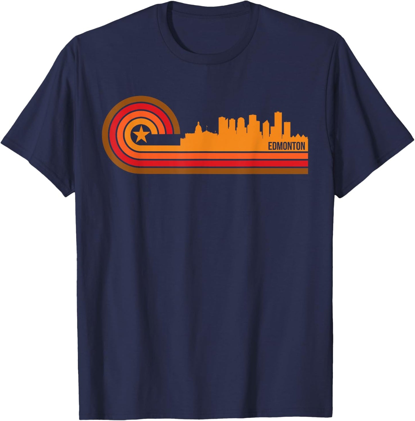Retro Style Edmonton Alberta Canada Skyline T-Shirt - T-Shirt | Navy