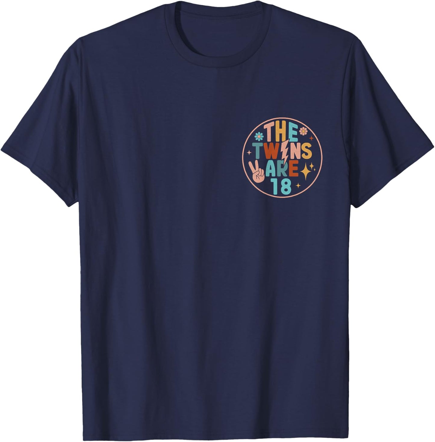 (2 SIDED) Twins 18th Birthday Party Groovy 18 Year Old Twin T-Shirt - T-Shirt | Navy