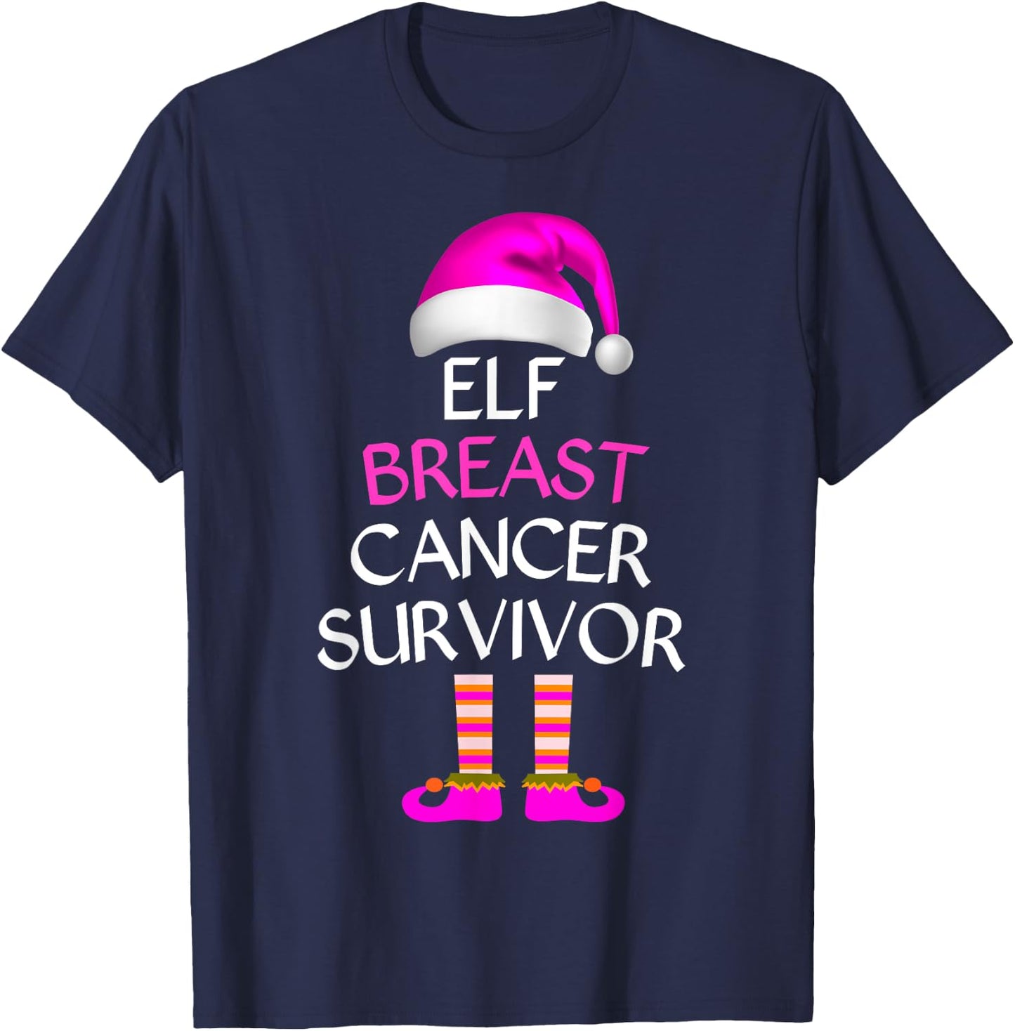 Survivor Breast Cancer Awareness Elf Breast Cancer Awareness T-Shirt - T-Shirt | Navy