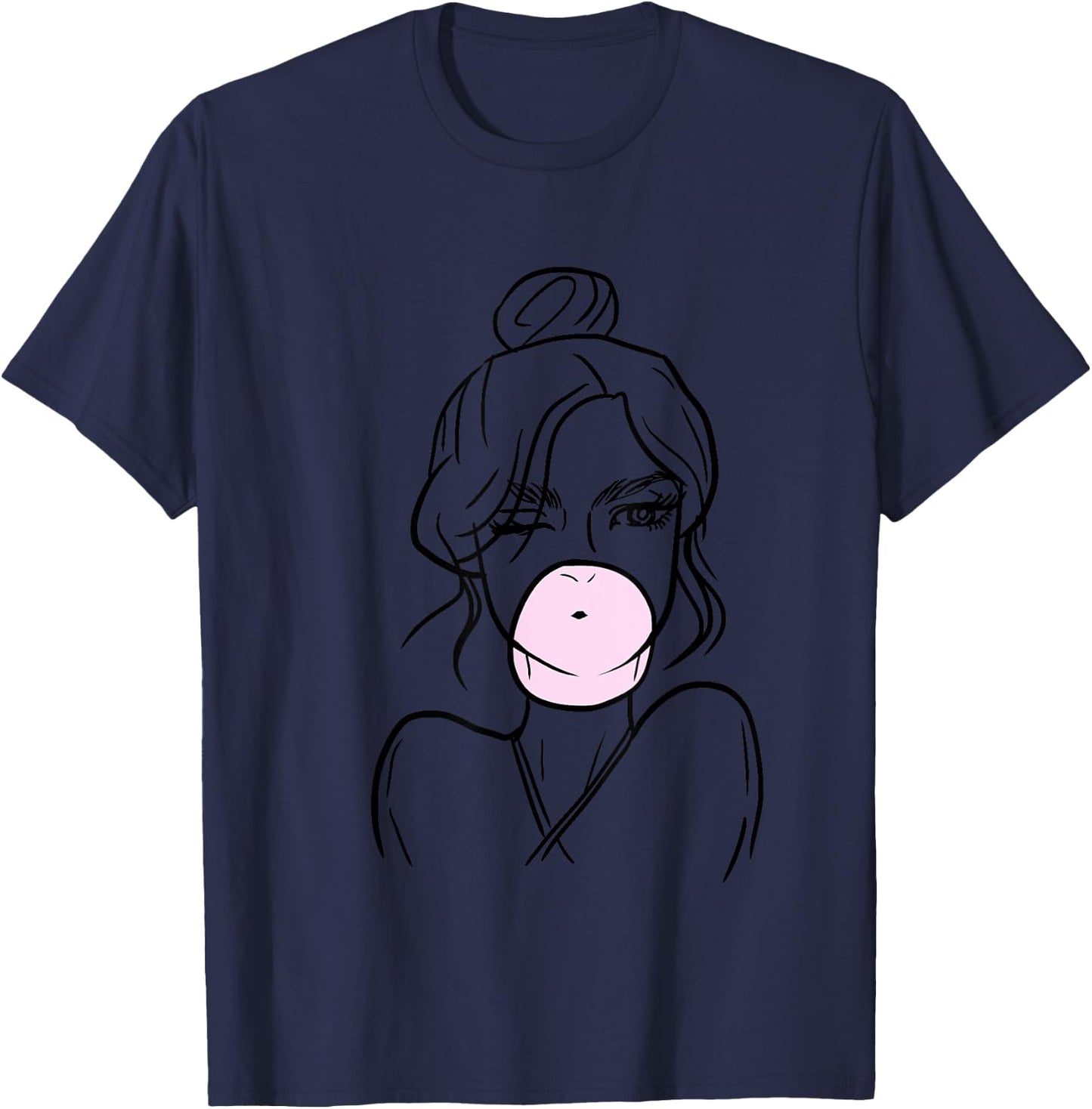 Bubblegum Girl Outline Cute Minimal Art Design Teens Gift T-Shirt - T-Shirt | Navy