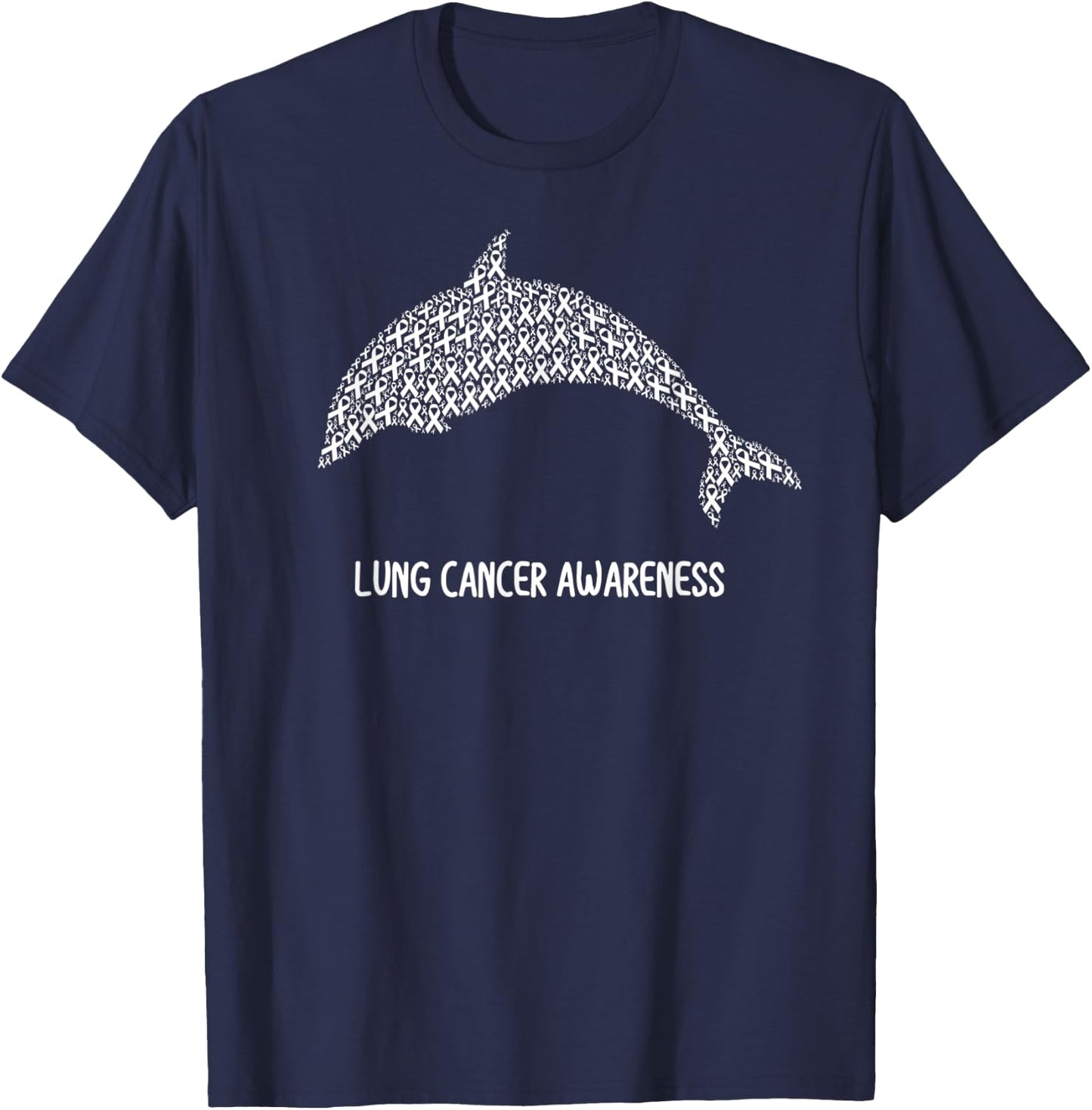 Lung Cancer Awareness White Ribbon Survivor - Fish Dolphin T-Shirt - T-Shirt | Navy