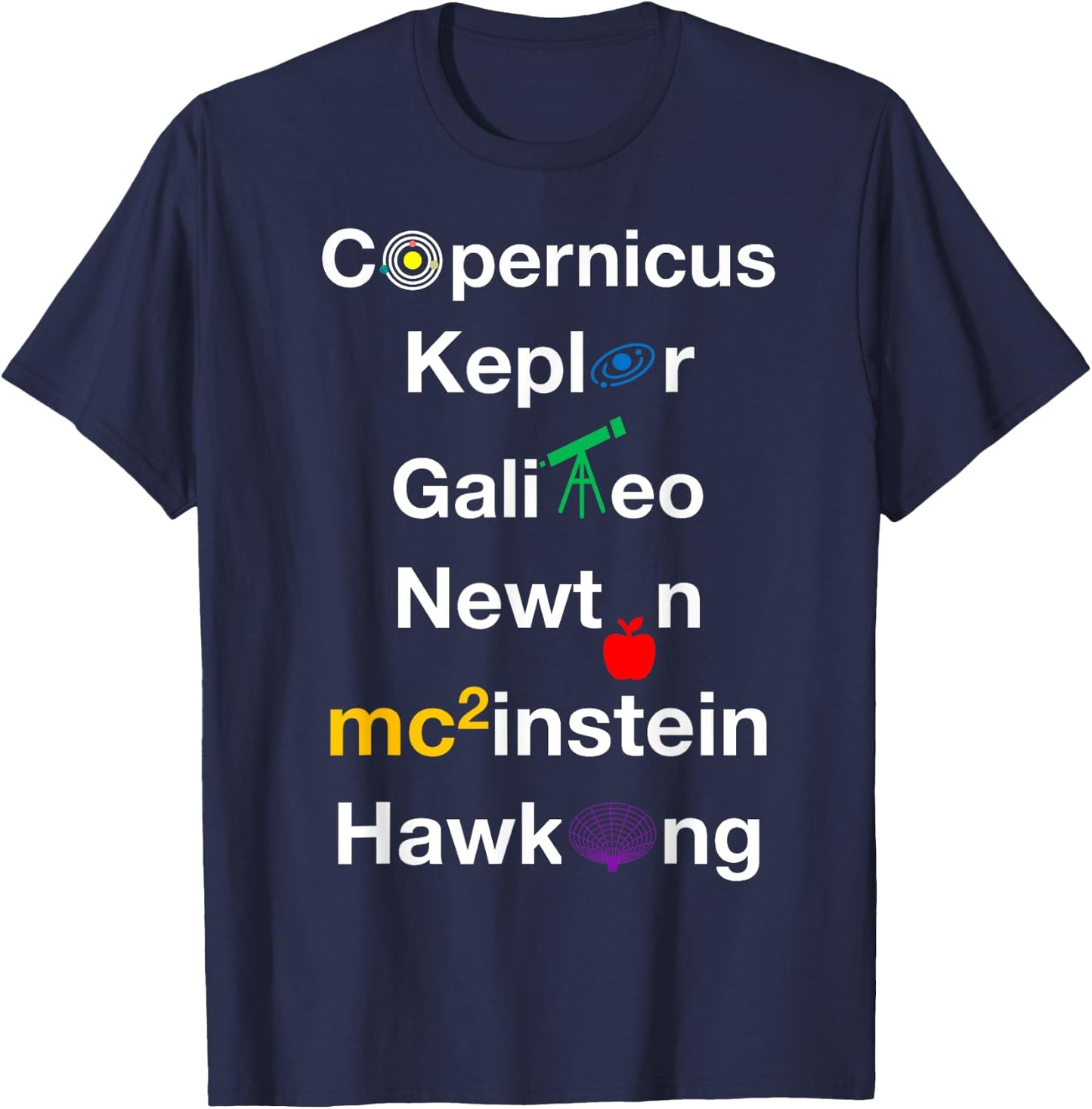 Nerdy Copernicus Galileo Kepler Newton Space Scientists Gift T-Shirt - T-Shirt | Navy