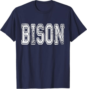 Bison Mascot Distressed Vintage School Sports Name Fans T-Shirt - T-Shirt | Navy