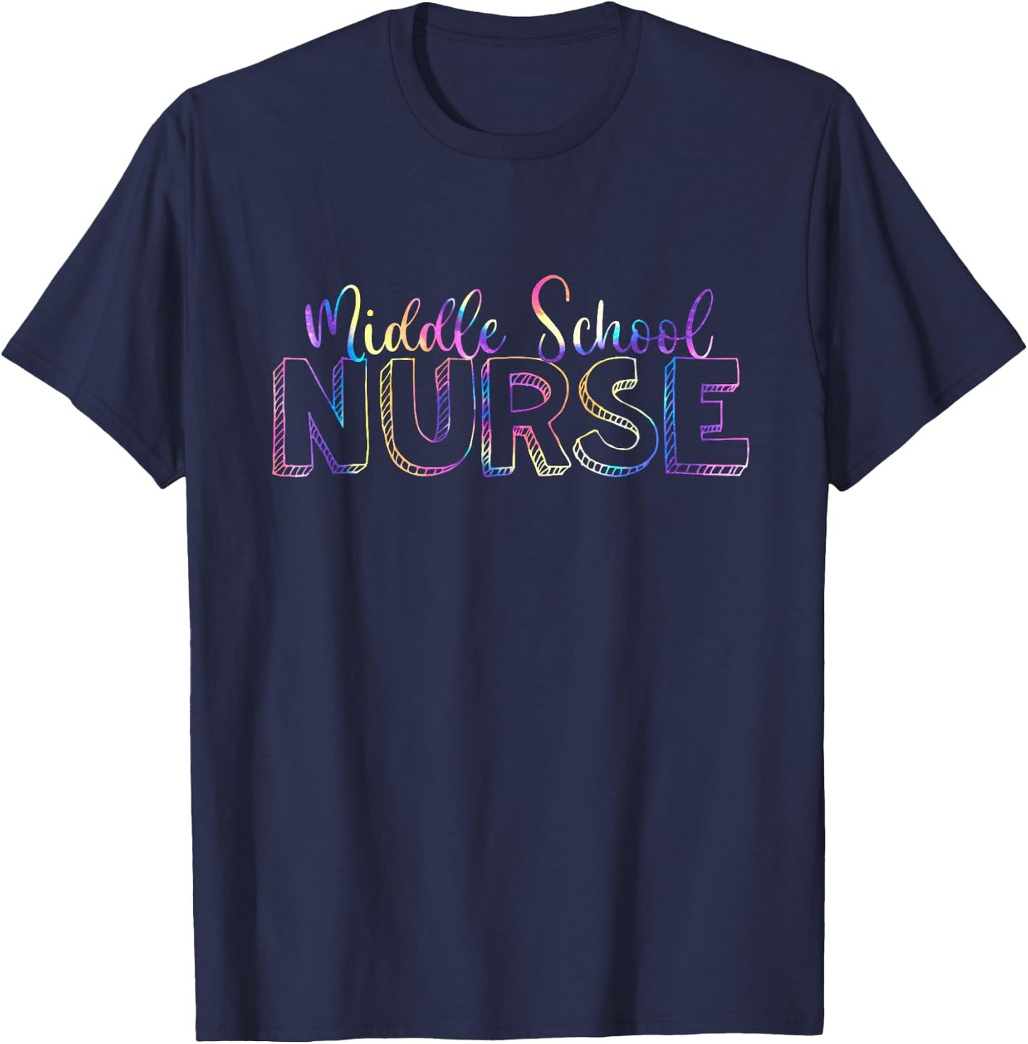 Cute Tie Dye Middle School Nurse RN Back To School Nursing T-Shirt - T-Shirt | Navy