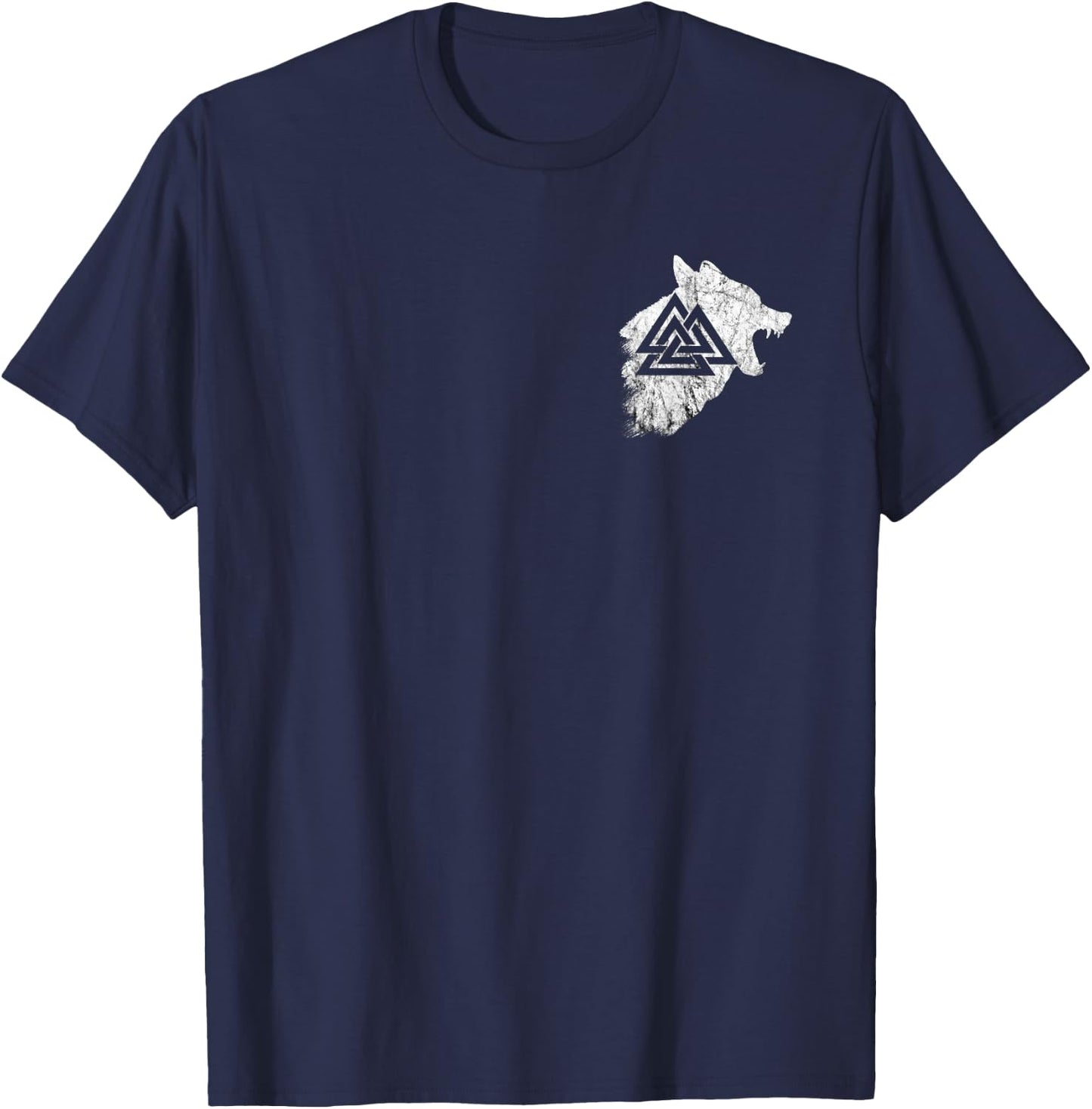 Fenrir Wolf Pagan Valhalla Viking Warrior Valknut Symbol T-Shirt - T-Shirt | Navy