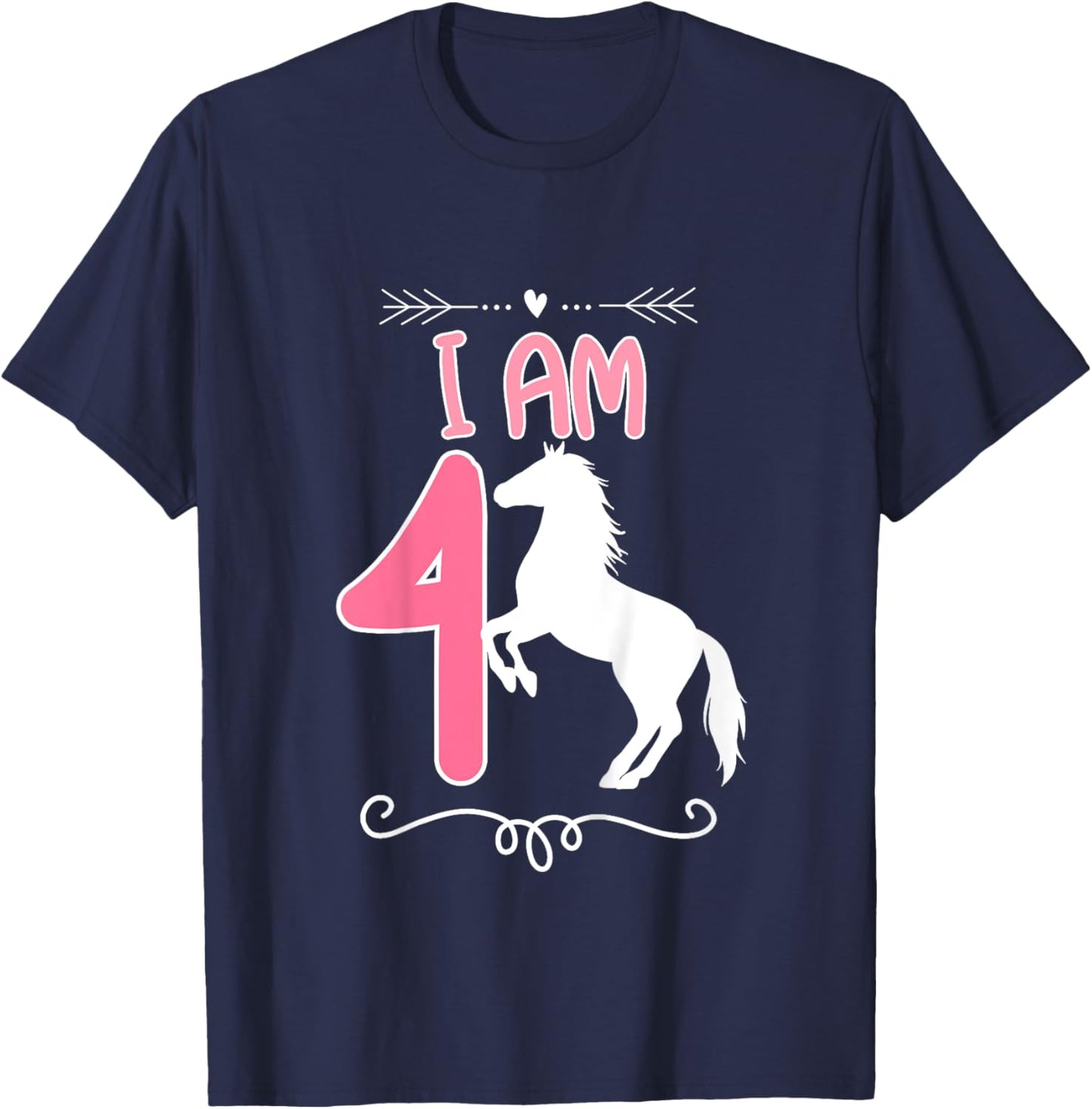 Horse Birthday Shirt 4 Years Old Birthday Outfit Girls T-Shirt - T-Shirt | Navy