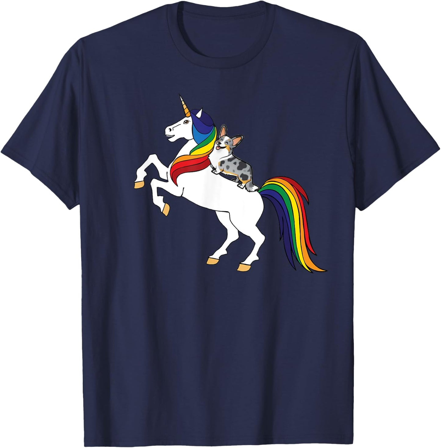 Funny Kawaii Kids Unicorn Cardigan Blue Merle Corgi Lover T-Shirt - T-Shirt | Navy