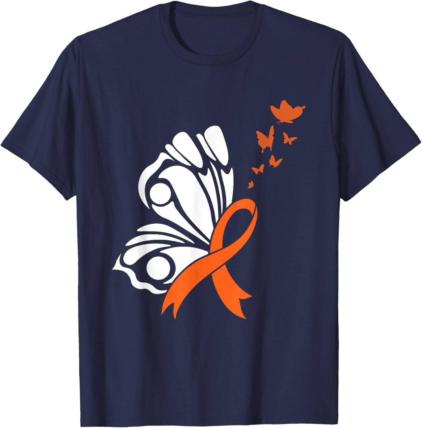 Butterfly Blood Cancer Awareness Leukemia Orange Ribbon Hope T-Shirt - T-Shirt | Navy