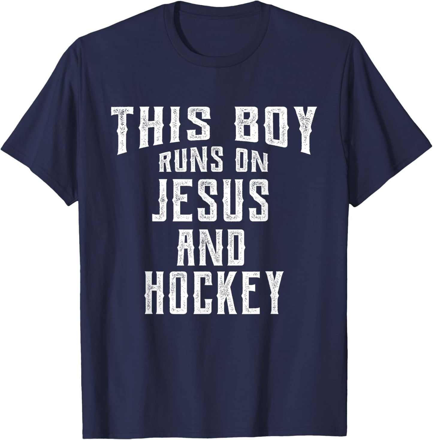 This Boy Runs On Jesus And Hockey Christian Gift T-Shirt - T-Shirt | Navy