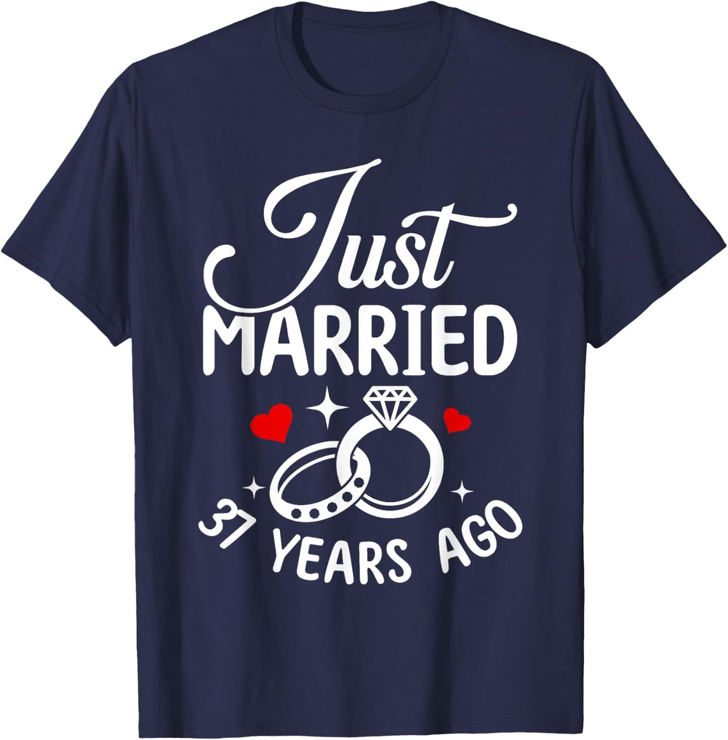 Just Married 37 Years Ago 37th Wedding Anniversary Marriage T-Shirt - T-Shirt | Navy