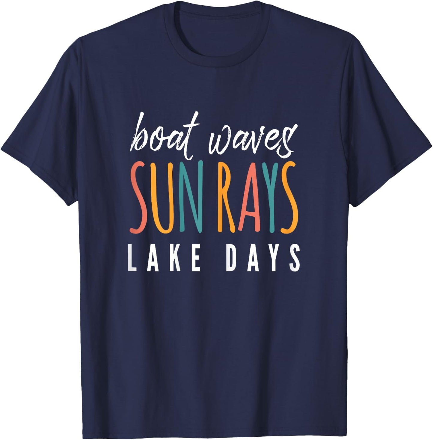 Boat Waves Sun Rays Lake Days Tank Lake Life T-Shirt - T-Shirt | Navy