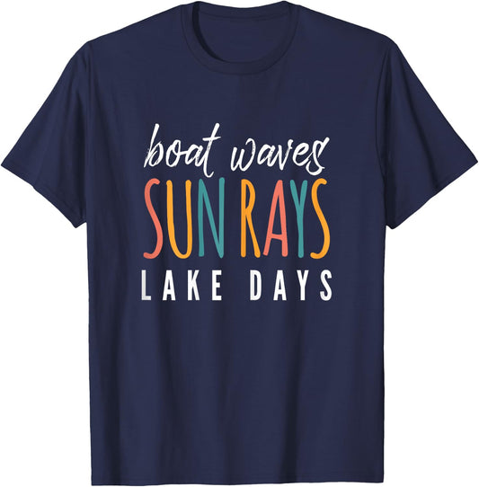 Boat Waves Sun Rays Lake Days Tank Lake Life T-Shirt - T-Shirt | Navy
