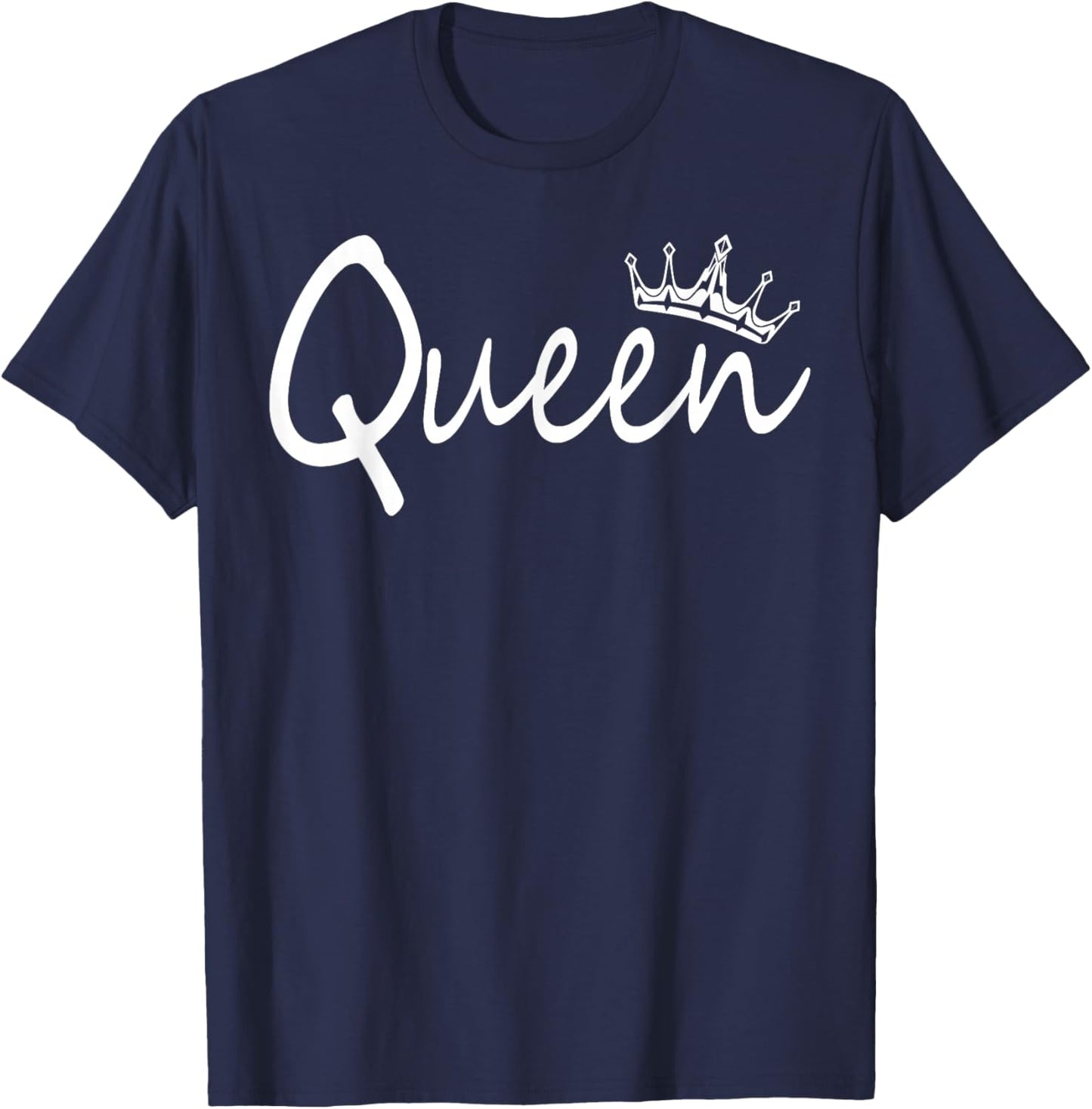 Queen and King Crown Matching Couple Design and Her T-Shirt - T-Shirt | Navy