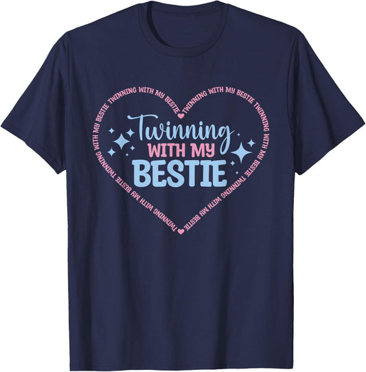 Twins Day Twinning With My Bestie Spirit Week Matching Twin T-Shirt - T-Shirt | Navy