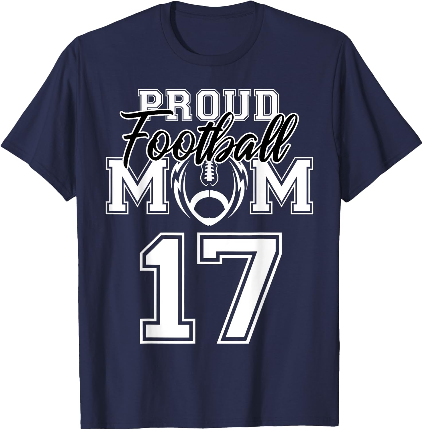 Custom Proud Football Mom Number 17 Personalized Women T-Shirt - T-Shirt | Navy