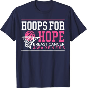 Hoops For Hope Basketball Player Breast Cancer Awareness T-Shirt - T-Shirt | Navy