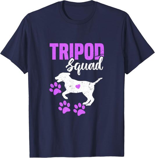 Tripod Squad | Funny Three Legged Pet Parents Support Quote T-Shirt - T-Shirt | Navy