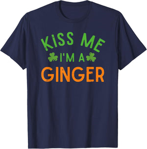 Kiss Me Im A Ginger Green Lucky Clover St Patricks Day Charm T-Shirt - T-Shirt | Navy