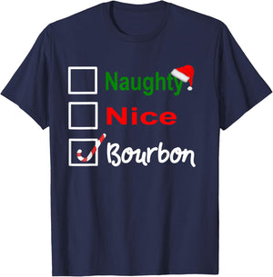 Naughty, Nice, Bourbon Funny Christmas Holiday Drinking T-Shirt - T-Shirt | Navy