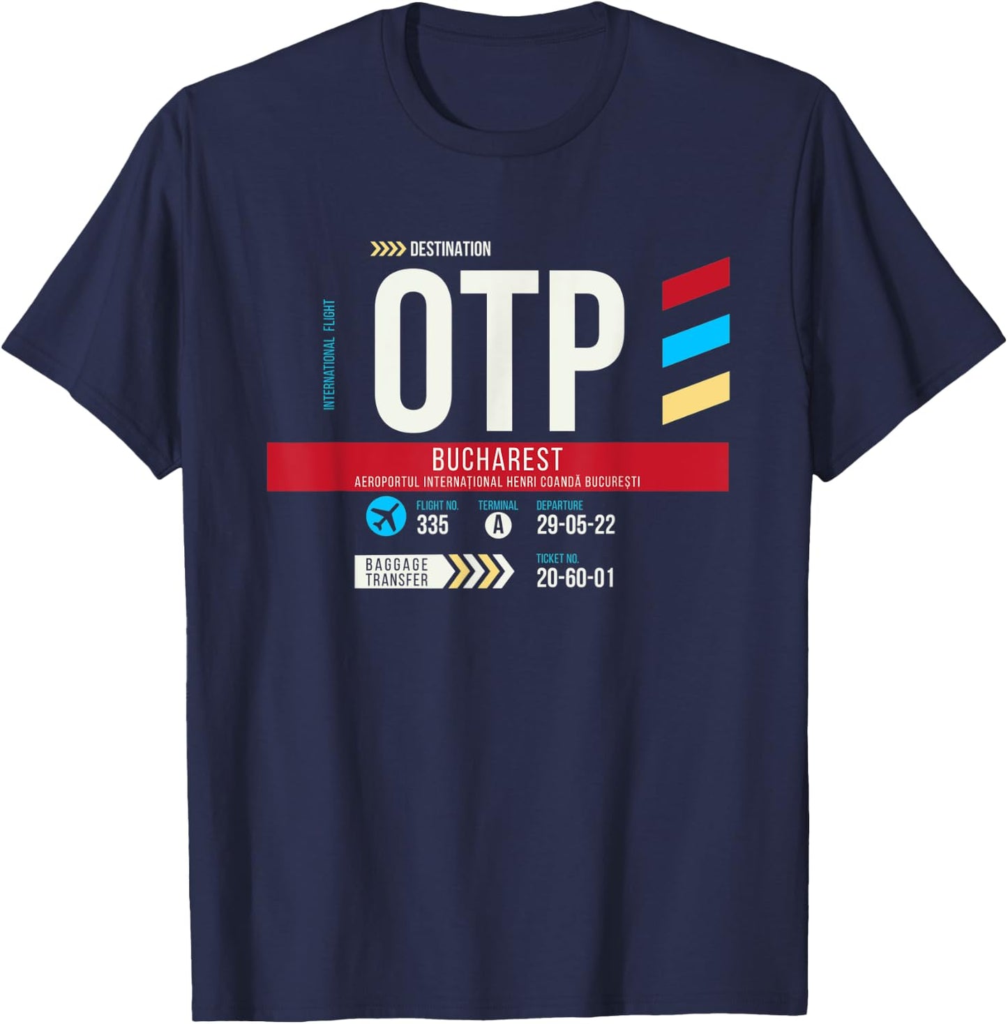 Vintage Bucharest OTP Airport Code Retro Travel Day Romania T-Shirt - T-Shirt | Navy