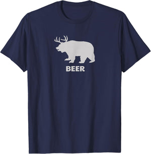 Deer Antlers + Grizzly Bear = Beer, Funny Hunting Drinking T-Shirt - T-Shirt | Navy